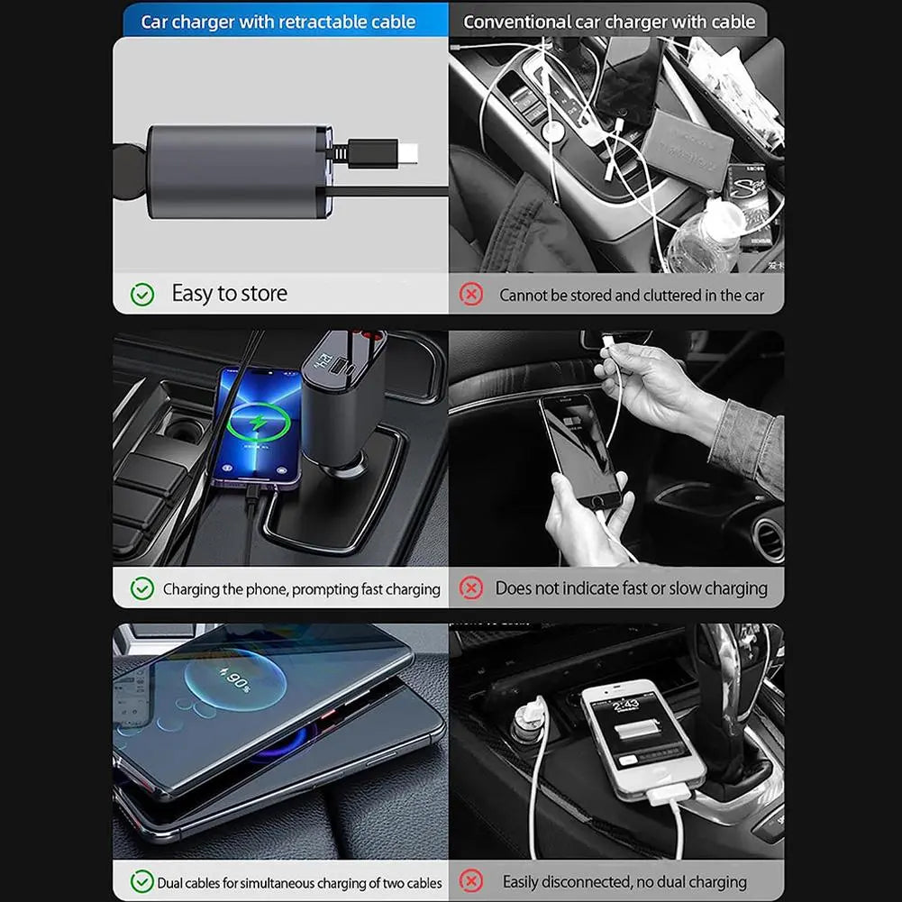 USB C Car Charger Adapter Digital 4 Port 66W Phone Chargers For